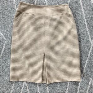 Rena Rowan Camel Nude Woven Wool Front Pleat Skirt